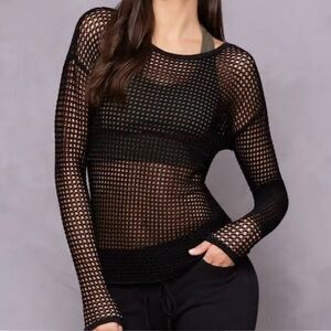 Hard Tail Black Whimsy Goth Crochet/Mesh Long Sleeve Top:Size XS